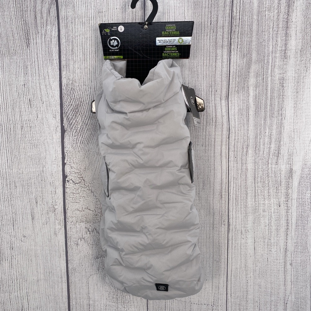 Silver Paw Dog Coat LARGE Light Gray Puffer Jacket Vest Quilted Insulated Warm